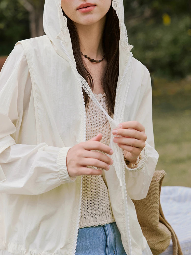 MISHOW Sunscreen Summer Coat Women New 2025 Long Sleeve Hooded Solid Lace Loose Cardigan Female Thin Breathable MXE33W0780