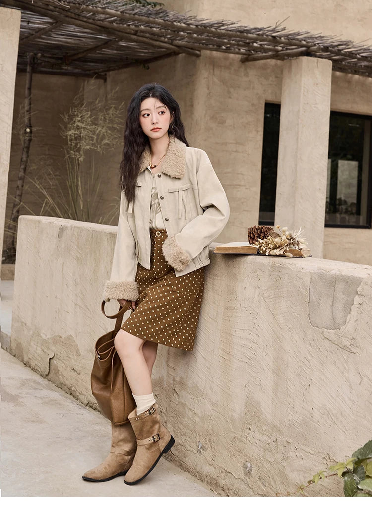 MISHOW French Polka Dot Skirt Women 2024 Winter American Retro High Waist A-line Skirt Symmetrical Side Pockets Skirt MXD34B0576