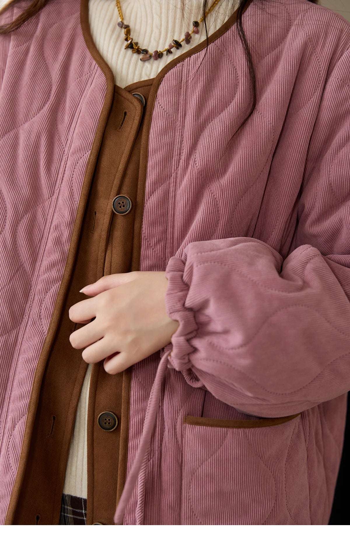 MISHOW Pink Purple Corduroy Jacket Women 2025 Winter Retro Gourd Pattern Pleated Cotton Splicing Suede Jacket Top MXE88W0882