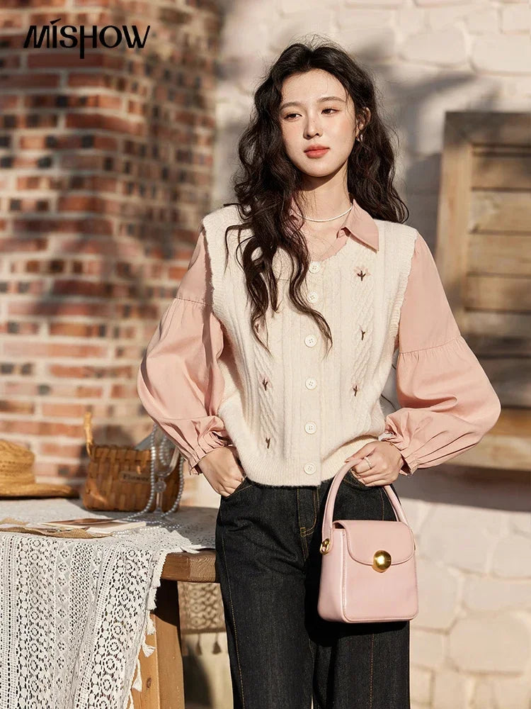 MISHOW 3D Flower Sweet Knitted Vest Women's Spring 2025 New Vintage Loose Casual Sweater Vest Cute Female Tops Korean MXE11Z1077
