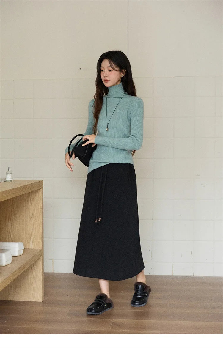 MISHOW Woman Brown Skirt 2025 Retro High Waist Loose Fitting Half Body Skirt with Back Split Straight Leg Long Skirt MXE90B2447