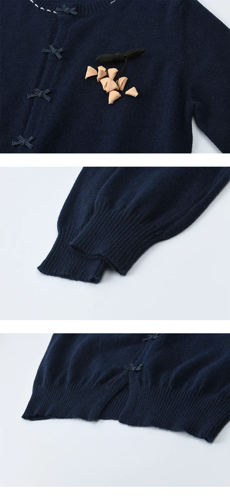 MISHOW Christmas Soft Knitted Cardigan Autumn Bow Placket Retro with Brooch Lantern Sleeve Sweaters O Neck Solid Top MXE45Z1377