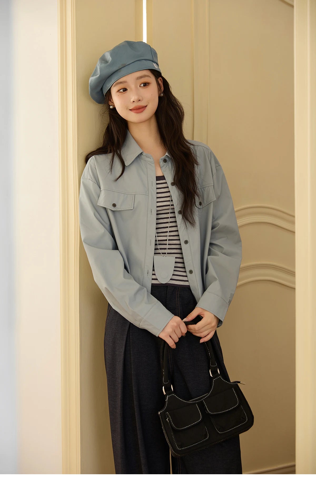 MISHOW Women's Two-Piece Set 2025 Autumn Vintage Striped Vest Solid Turn Down Collar Jacket Commute with Pendant Sets MXE45T1396