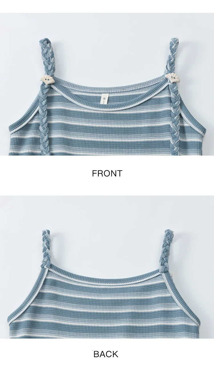 MISHOW Women's Blue Striped Camisole Dress Lyocell Shirt Separately Summer 2025 Lapel Solid Shirt O-neck Strap Dress MXE34L2285