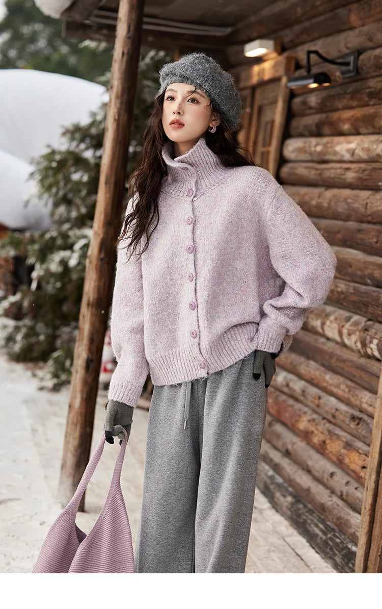 MISHOW Turn Down Collar Wool Blend Sweater Women Solid Single-breasted Tops Thickened Warm Versatile Knitted Cardigan MXD59Z1136