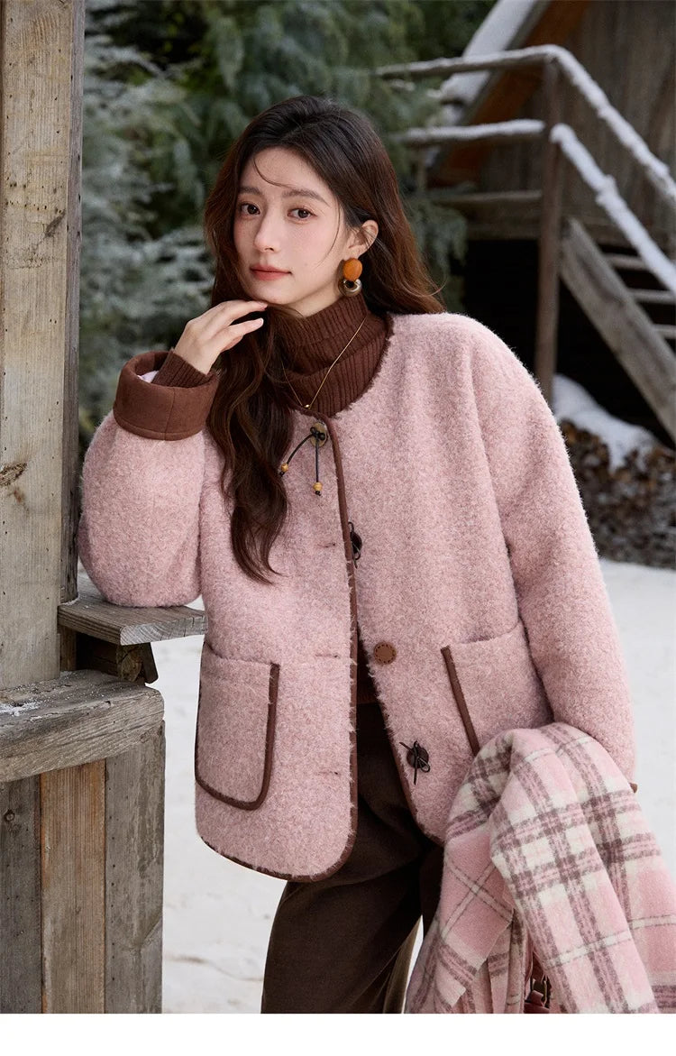 MISHOW Cotton Padded Warm Jacket Women 2025 Thickened Fur O-neck Coat Fold Over Contrasting Cuffs Windproof Outerwear MXE92W0986