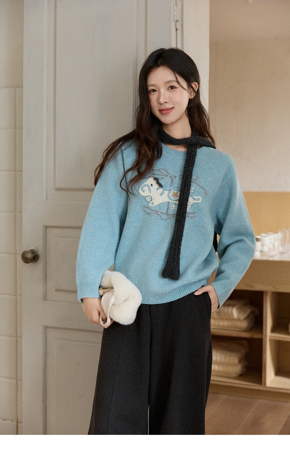 MISHOW Handmade Embroidered Jacquard Sweater for Women in Autumn Winter 2025 Thick Pony Knitted Pullover Sweaters MXE92Z2848