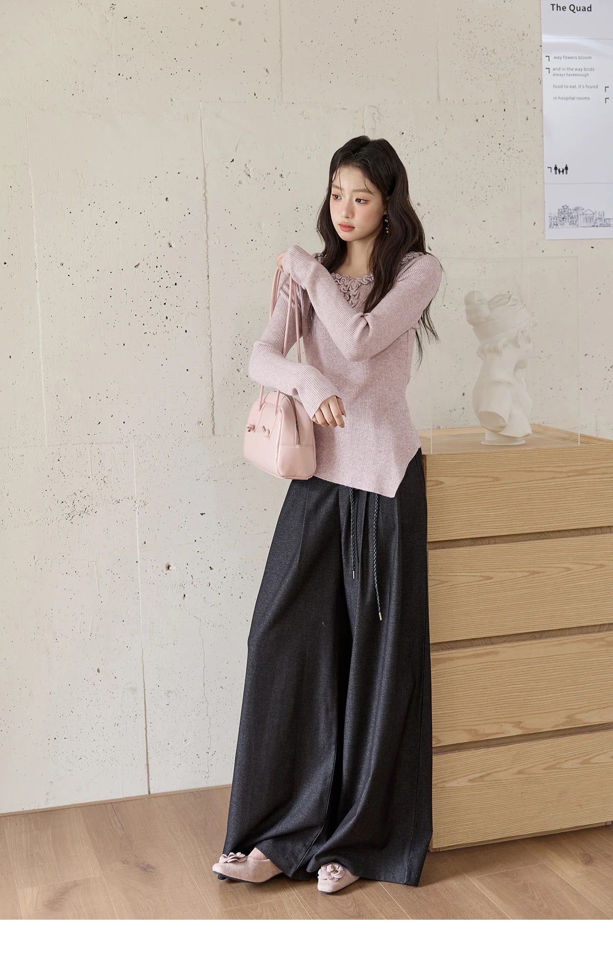 MISHOW Women's Trousers 2025 Autumn Winter Lace-up Gray Wide-leg Pants High Waist Slim Commuting Casual Pants Women MXE51K1106