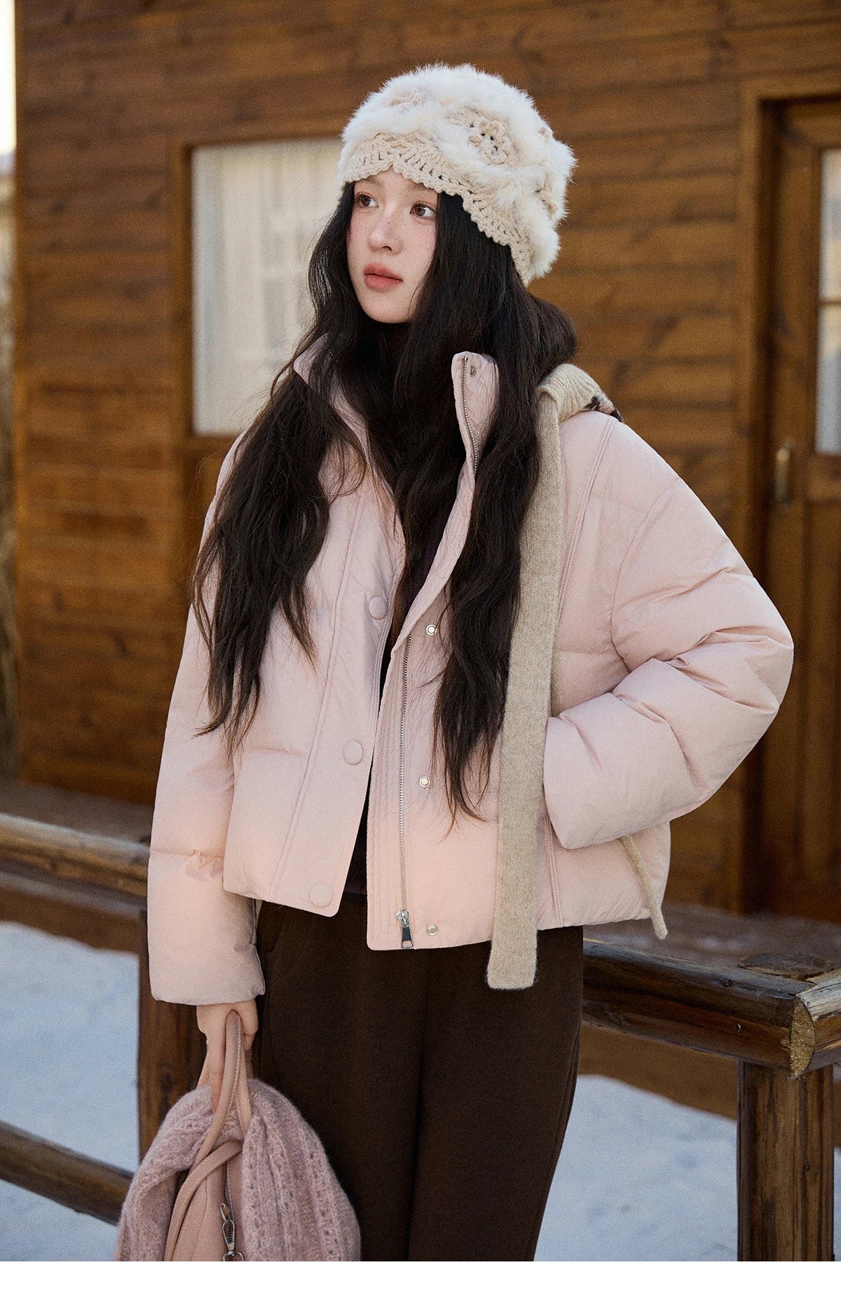 MISHOW Christmas Down Jacket with Jacquard Hat Winter 2025 90% White Duck Down Warm Coats Stand Neck Solid Down Coat MXE90Y0086