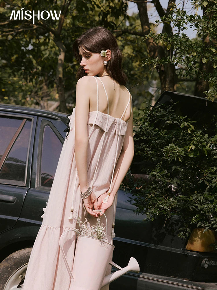 MISHOW Holiday Long Camisole Dress Women Summer 2025 Sleeveless Flower Pleated High Waist Dresses Woman New Fashion MXE31L2191