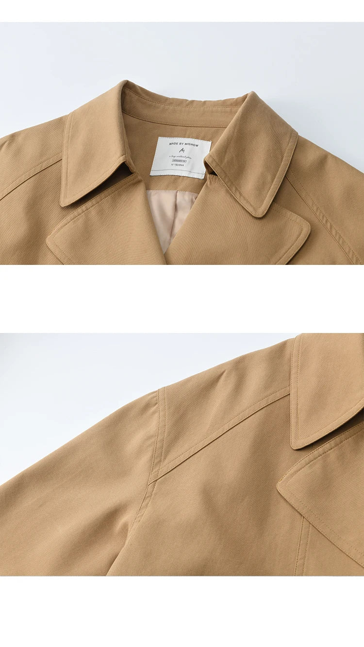 MISHOW Coats for Elegant Women Cotton 2025 Autumn Khaki Ruffled Cuff Splicing Lace Short Trench Coat Casual Jacket MXE45W0831