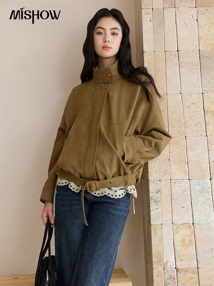 MISHOW Retro Jacket Women 2025 Autumn Winter Warm Stand Collar Casual Jacket Slim Design Zipper Jacket Woman Clothes MXE49W0853