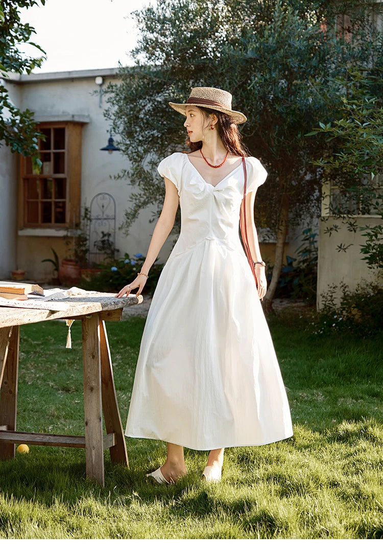 Mishow V-Neck Puff Sleeve Solid Vacation Dress MXE39L2384