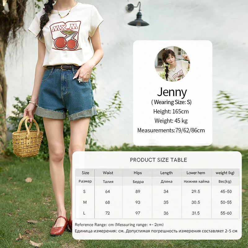 MISHOW Denim Shorts Cotton Elastic for Women 2024 Summer Korean High Waist Curled Edge Pants Casual Slim Short Pants MXD30K0659