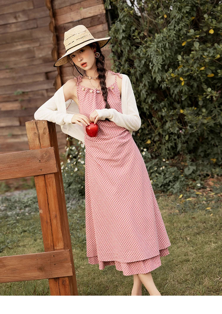 MISHOW Red Plaid Summer Camisole Dress Women New 2025 Sleeveless Elastic Waist Retro Dresses Woman Sweat Fashion MXE32L2198