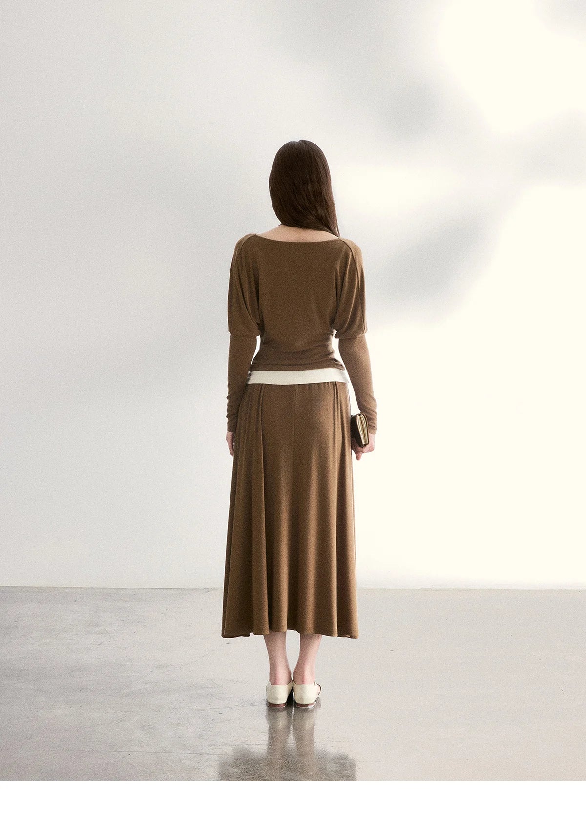 MISHOW Women's Draped Neck Tops with Camisole Two Piece Set 2026 Spring Long Sleeve Slim Casual Soft Brown Tops MXF11T1458