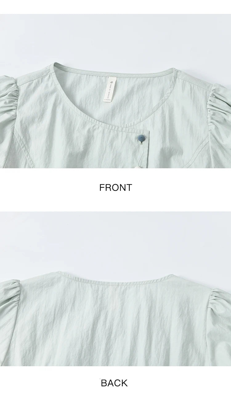 MISHOW Bubble Sleeves Blouses for Women Summer 2025 Irregular Placket Tops Rainbow Button Solid Blouse Office Lady MXE34X1782