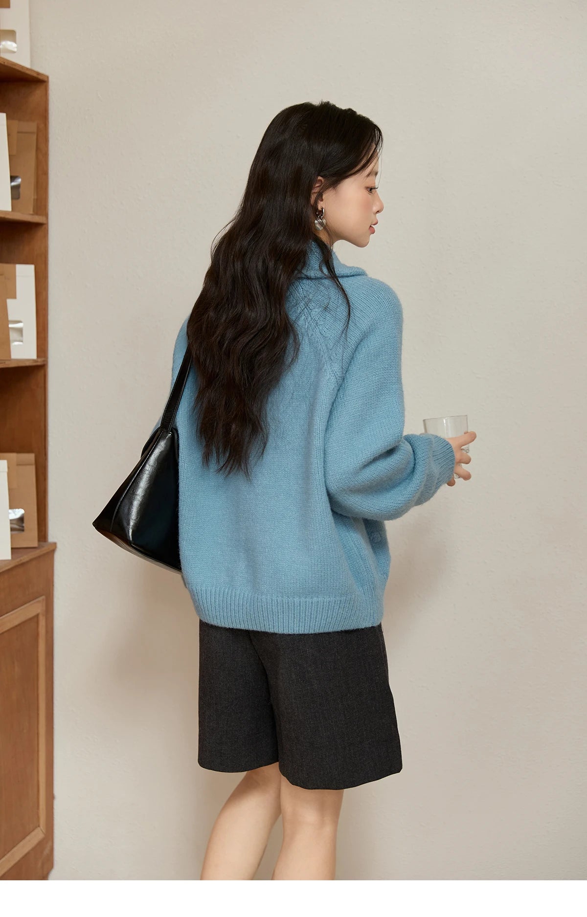 MISHOW Zipper Knit Cardigan Women 2025 Winter Yellow Turn-down Collar Loose Thick Sweater Luxury Comfort Casual Top MXE49Z2619