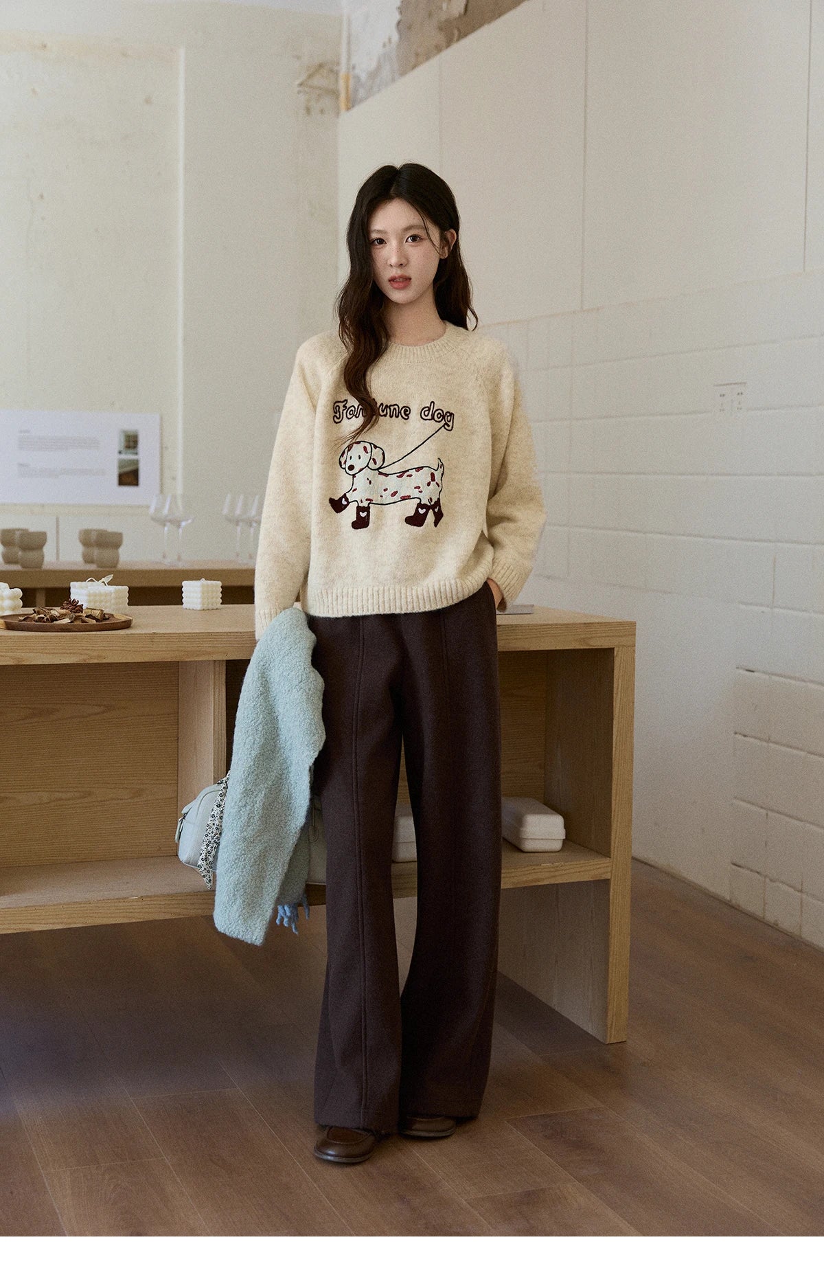 MISHOW High Waist Wide Leg Pants for Women 2025 Winter Casual Loose Thick Fleece Warm Knit Pants Straight Trousers MXE92K1127