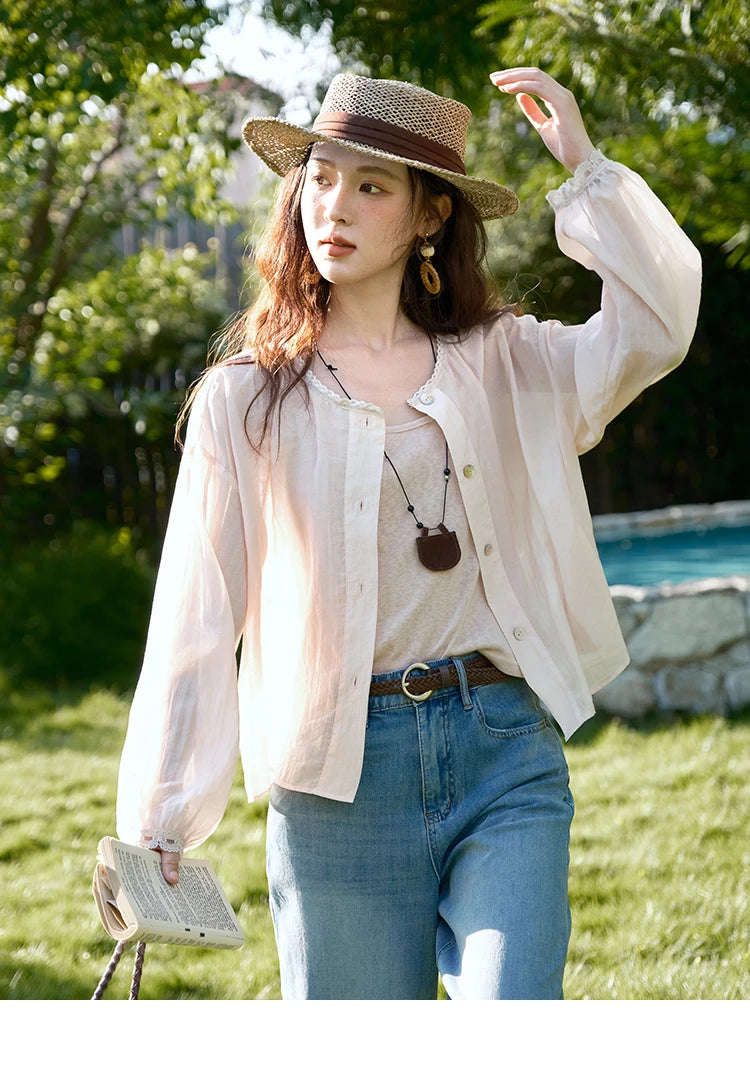 MISHOW Thin Shirt Set for Women 2025 Summer New Ladies Casual Tank Top Sunshade Button Shirt Stacked Two Piece Set MXE39T0689