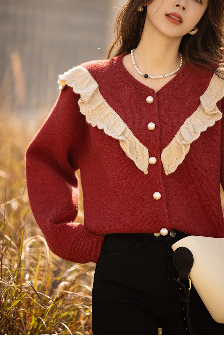 MISHOW Sweater Cardigan for Women Korean Fashion Ruffle Knitwears Autumn Winter Single Breasted Knitted Tops Jumpers MXB46Z1111