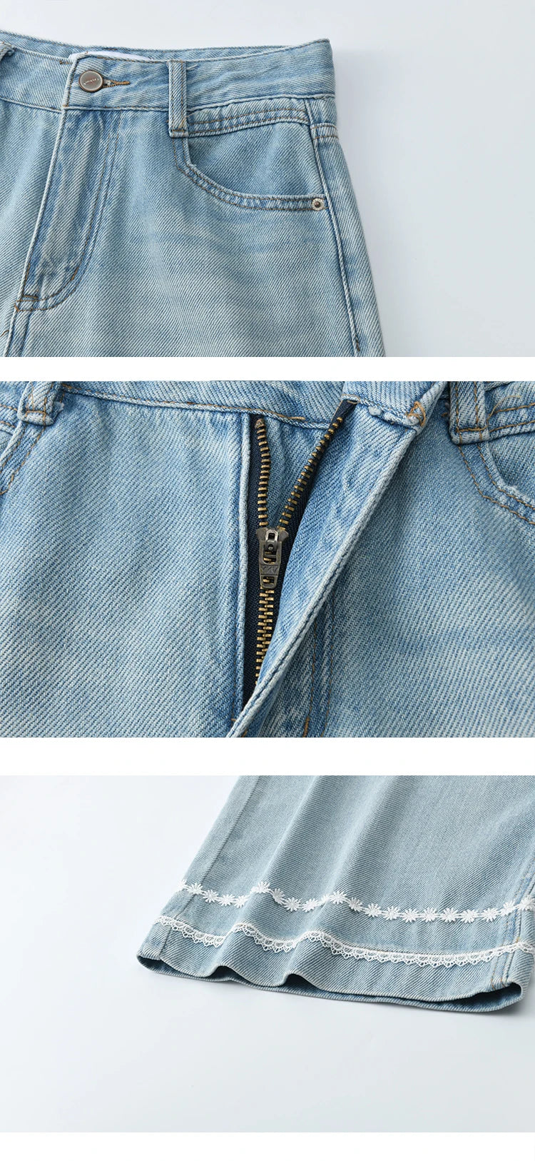 MISHOW Denim Blue Lace Straight Leg Pants for Women Summer 2025 High Waist Trousers 100 Cotton Casual Wide Leg Jeans MXE35K0947