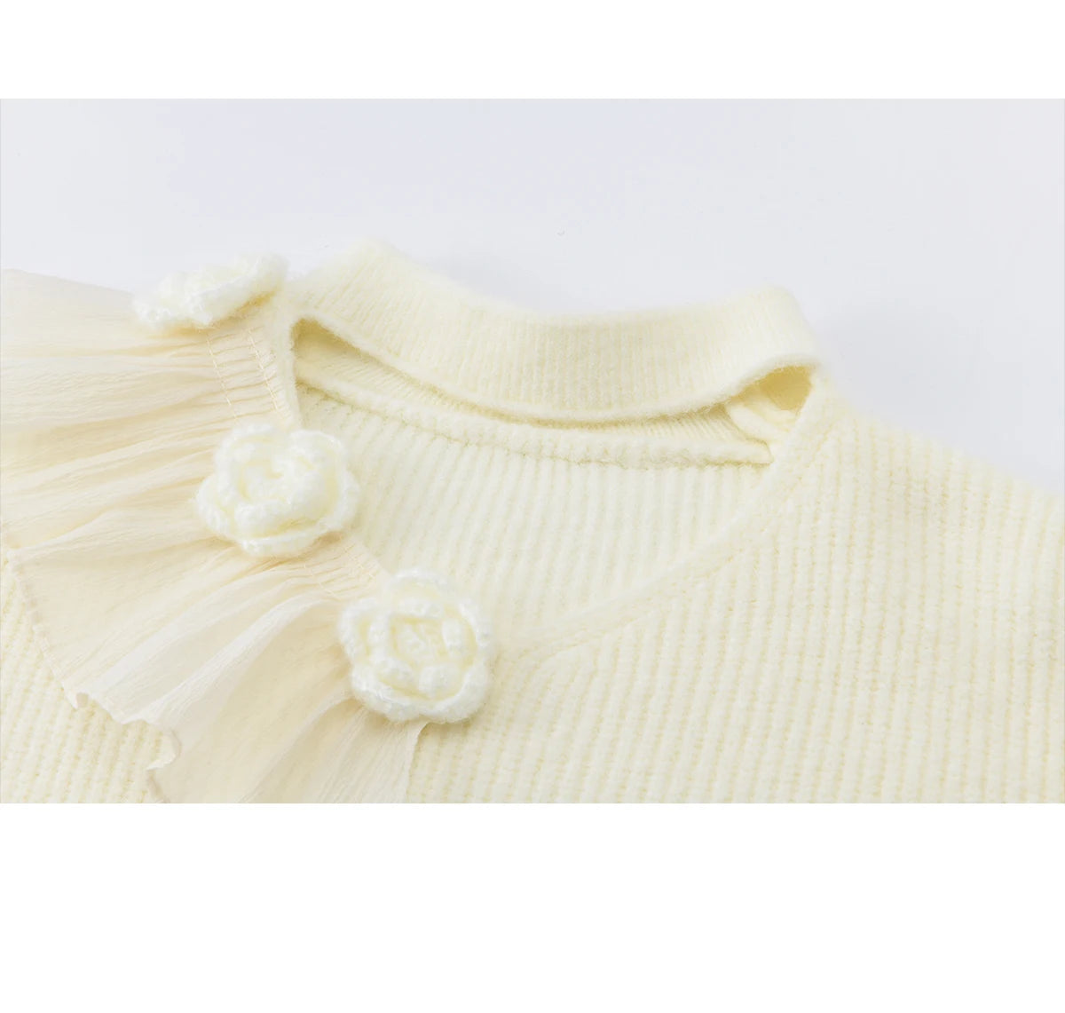 MISHOW Women's Cutout Neck Knitted Sweater 2025 Winter Ruffle Flower Decor Dropped Lantern Sleeves Pullover Tops MXE94Z2982