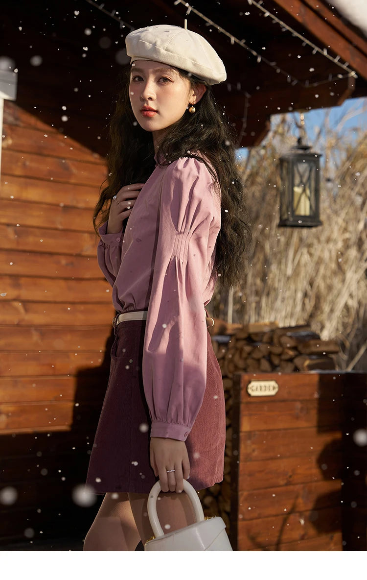 MISHOW French Autumn Winter Button Up Lantern Long Sleeve Shirts Women Ruffle Neck Thick Warm Blouse Flannel Shirt MXC56X1320