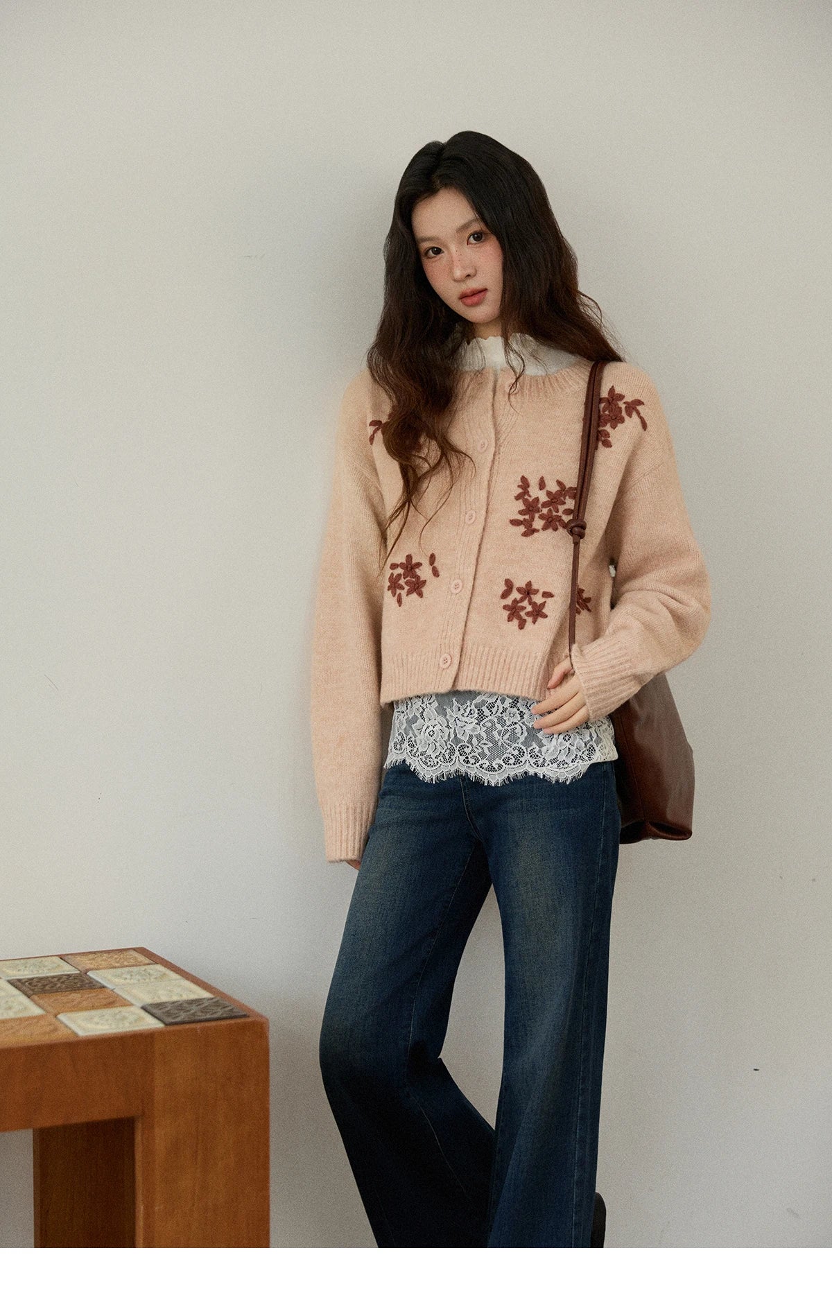 Mishow Floral Embroidery Round Neck Wool Cardigan MXE86Z2724
