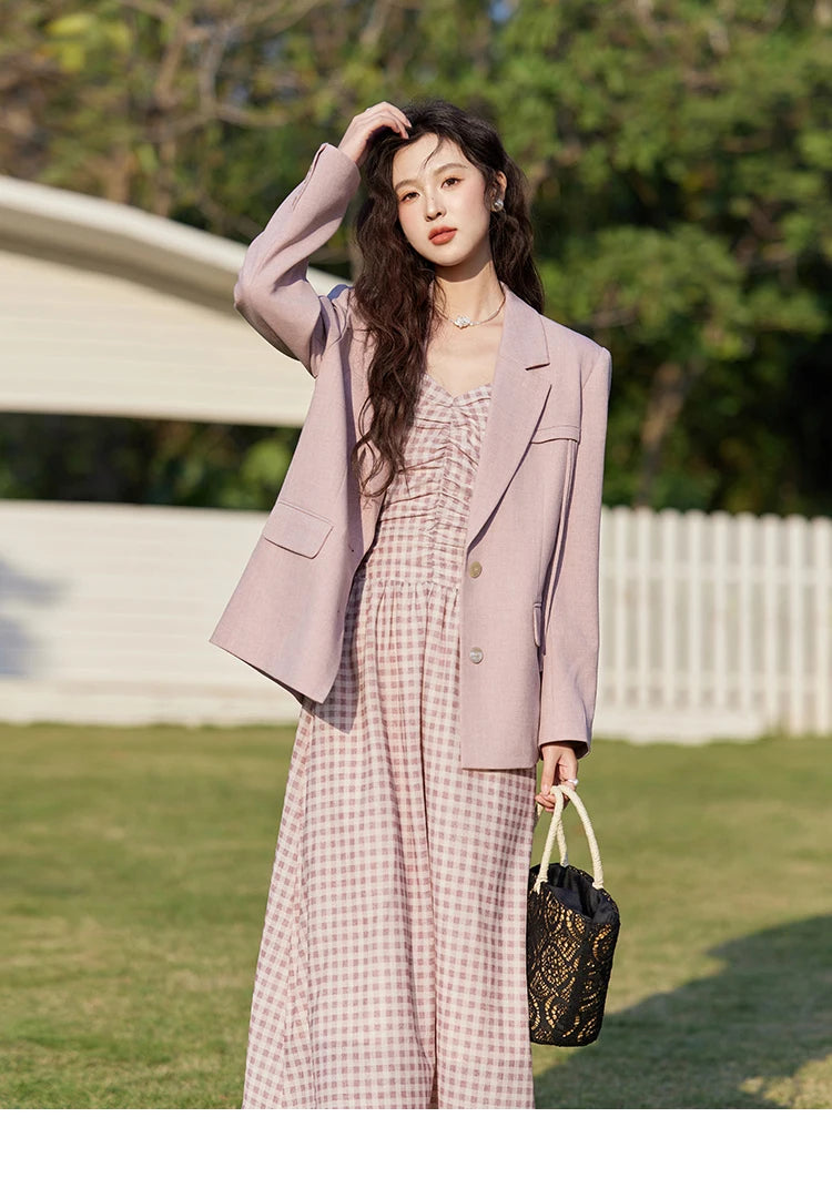 MISHOW Blazers for Women Spring 2025 Shoulder Pads Back Hem Slit Bow Coat Temperament Solid Single Breasted Blazer MXE13W0706