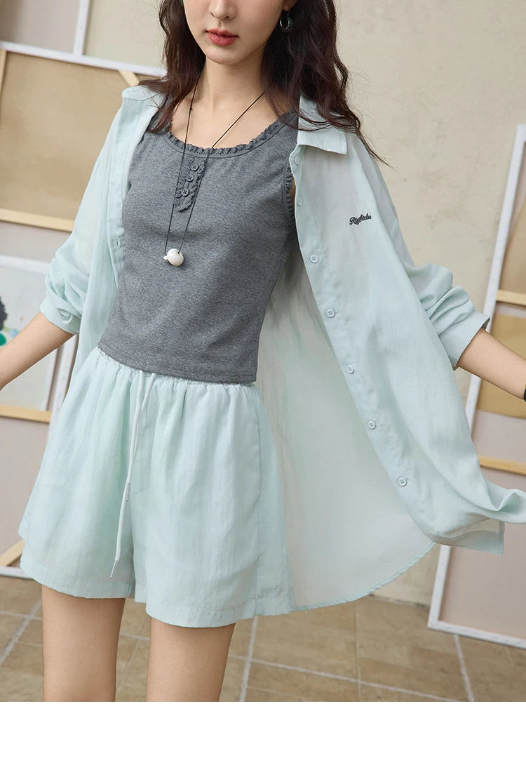 Mishow Long Sleeve Shirt & Tank Top & Pocket Shorts 3-Piece Set MXE36T0639