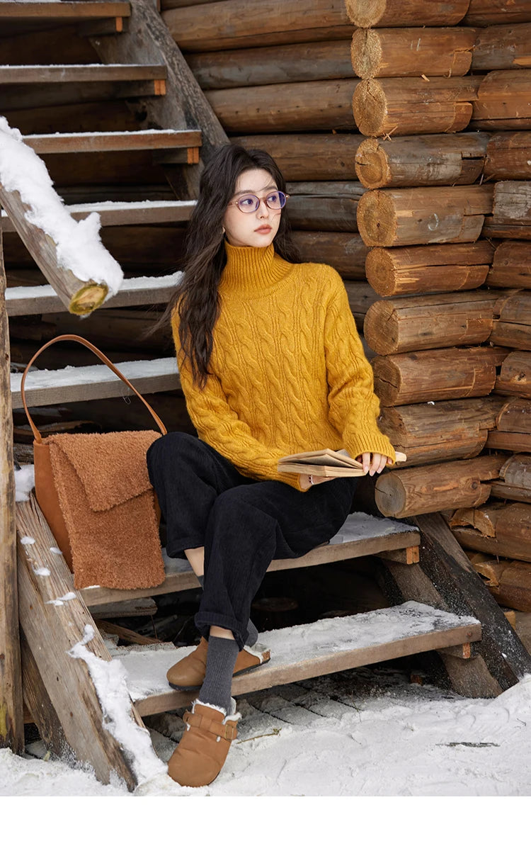 MISHOW Turtleneck Texture Solid Sweater Soft Warm Coat Winter Women Clothes Versatile Temperament Tops Office Lady MXD57Z1090