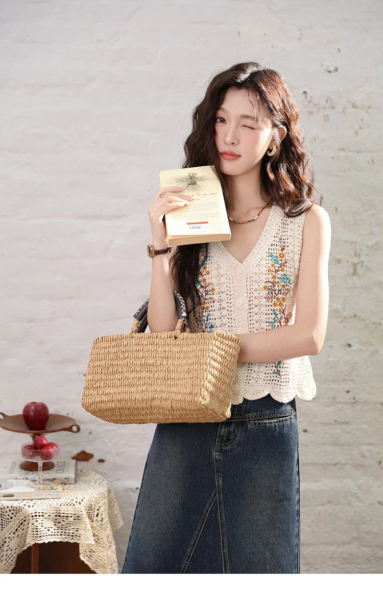 MISHOW Denim Fishtail Skirt 2024 Summer Retro Casual Love Embroidered Pockets Skirt A-line Umbrella Knee-Length Skirt MXD28B0414