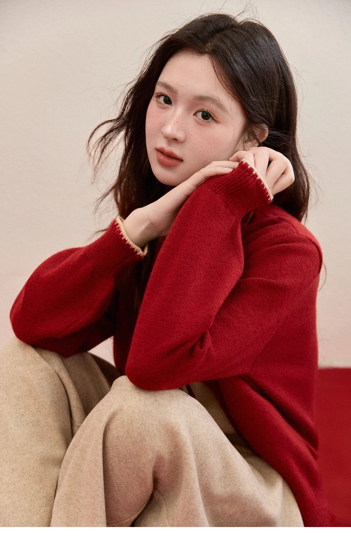 MISHOW Color Block Contrast Fake Two-Piece Cardigan Women Winter Removable Plaid Collar Tie Thickened Knitted Sweater MXE93Z2816