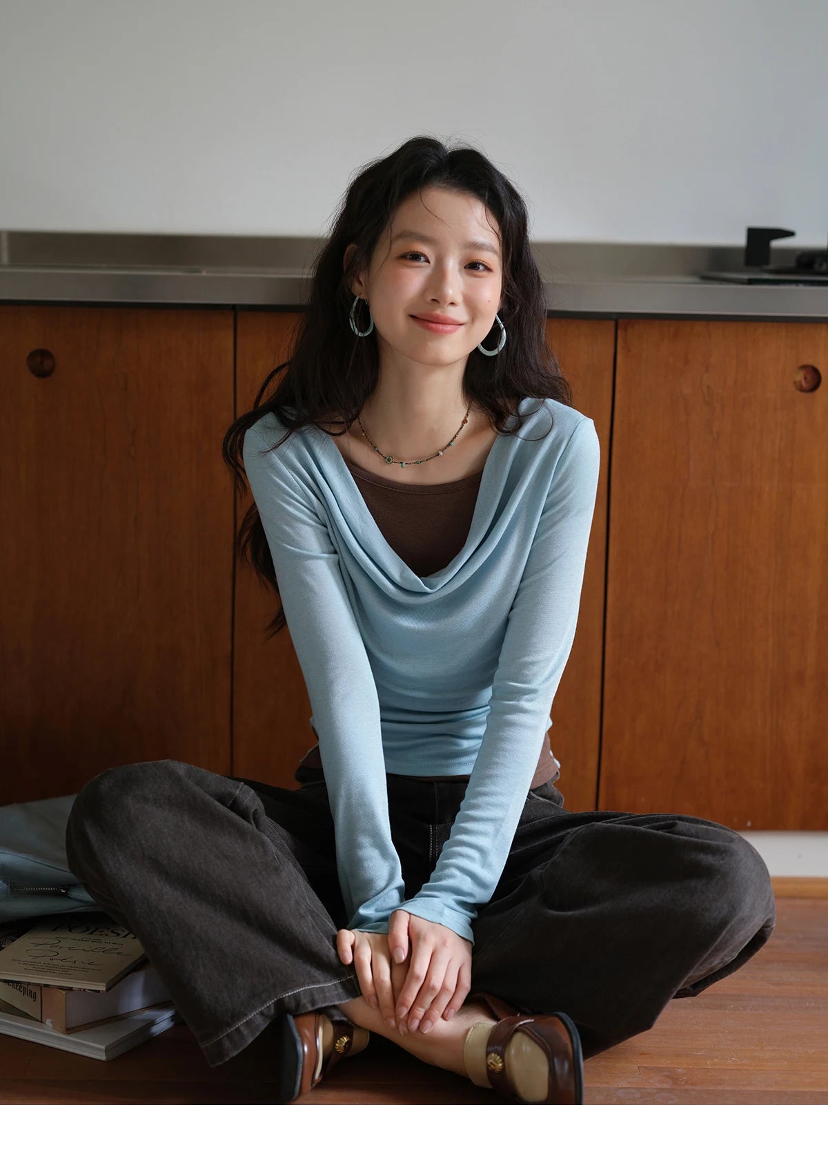 MISHOW Multi Colored Fake Two-piece Knitted Sweater 2025 Autumn Swinging Collar Casual Tops Contrasting Waist Top MXE42Z1341