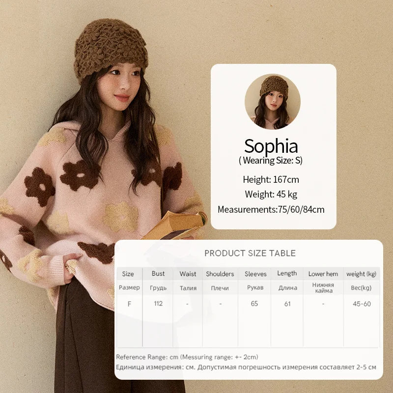 MISHOW Women's Floral Hooded Thick Sweater 2025 Loose Comfortable Pink 3D Jacquard Casual Long-Sleeved Pullovers MXE90Z2786