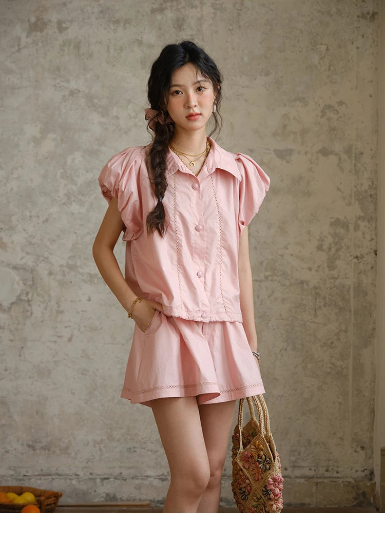 MISHOW 2 Pieces Set for Woman 2025 Summer New Loose Sweet Short Sleeve Button Shirt Casual Shorts Set Ladies Clothing MXE34T0591