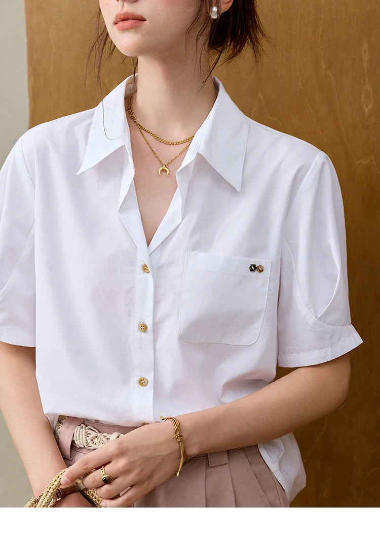 MISHOW New French Summer Shirts for Women New 2025 Short Sleeve Turn-down Collar Solid Slimming Blouses Lady Gentle MXE33C0778