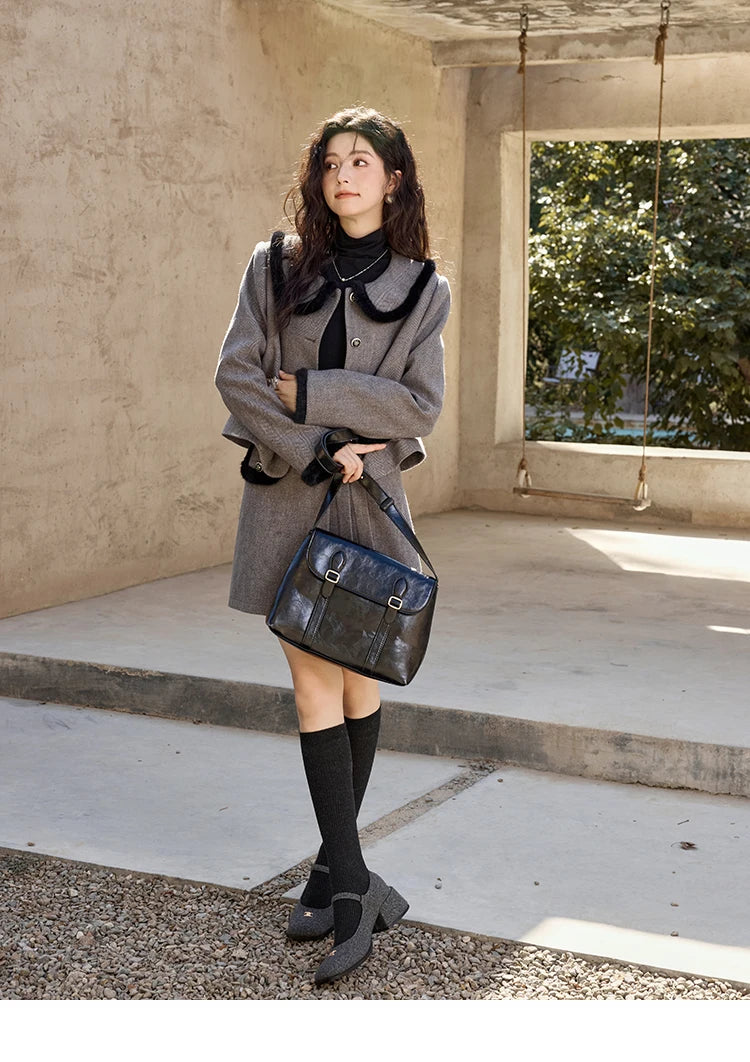 MISHOW Plaid Tweed Jacket Short Skirt Separately Women 2024 Winter Fashion Korean Collar Jacket Half Pleated Skirt MXD43W0442