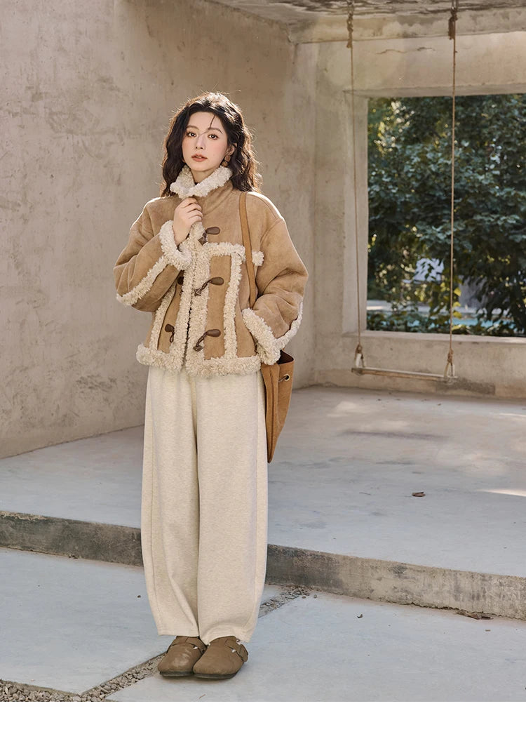Mishow Vintage Cow Horn Button Lamb Wool Coat MXD35W0492
