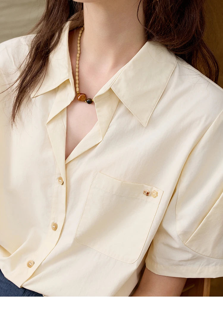 MISHOW New French Summer Shirts for Women New 2025 Short Sleeve Turn-down Collar Solid Slimming Blouses Lady Gentle MXE33C0778