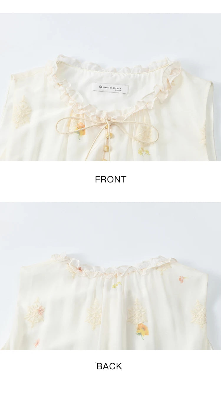 MISHOW Women's Fashion Sleeveless Print Dress 2025 Summer New Mushroom Edge O-Neck Lace Up Tassels Loose Midi Dresses MXE36L2253