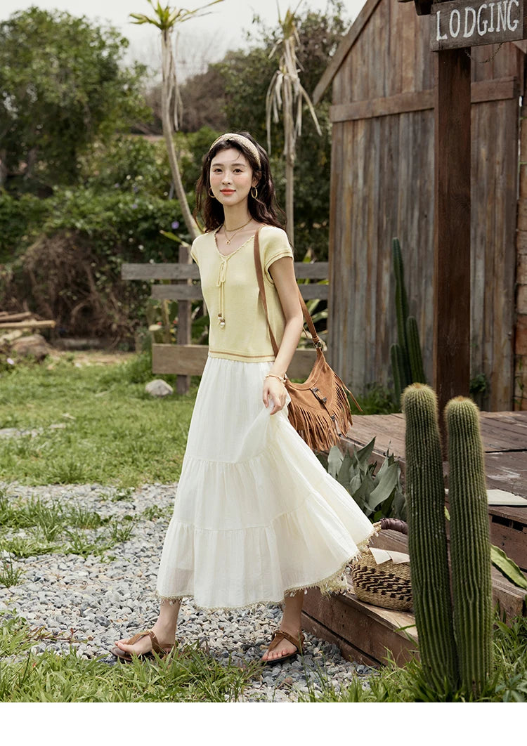 MISHOW Office Lady Summer Skirt Women New 2025 Solid Elastic Waist Shell Webbing A-line Skirts Woman Fashion Slimming MXE33B0708