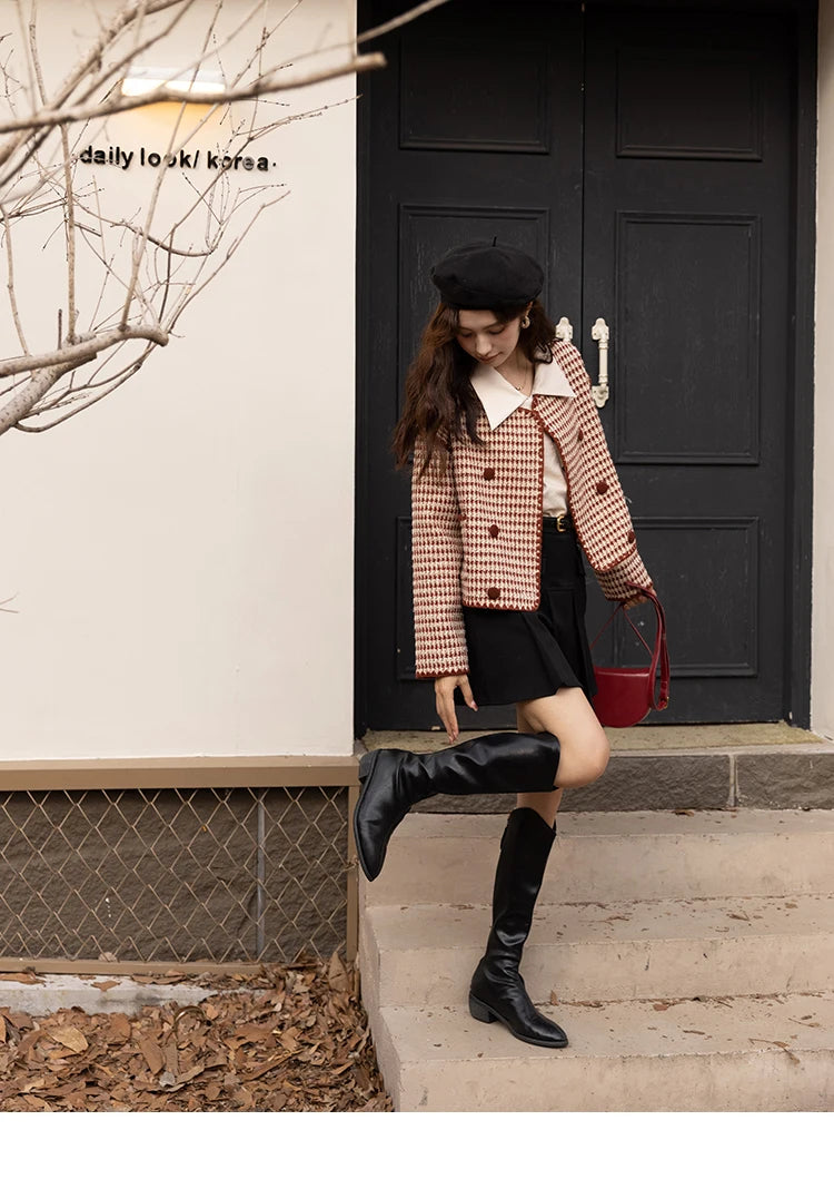 MISHOW Elegant Plaid Wool Blend Short Coat for Women 2024 Autumn Winter Jackets Female Warm Fashion New Outerwears MXB42W0479