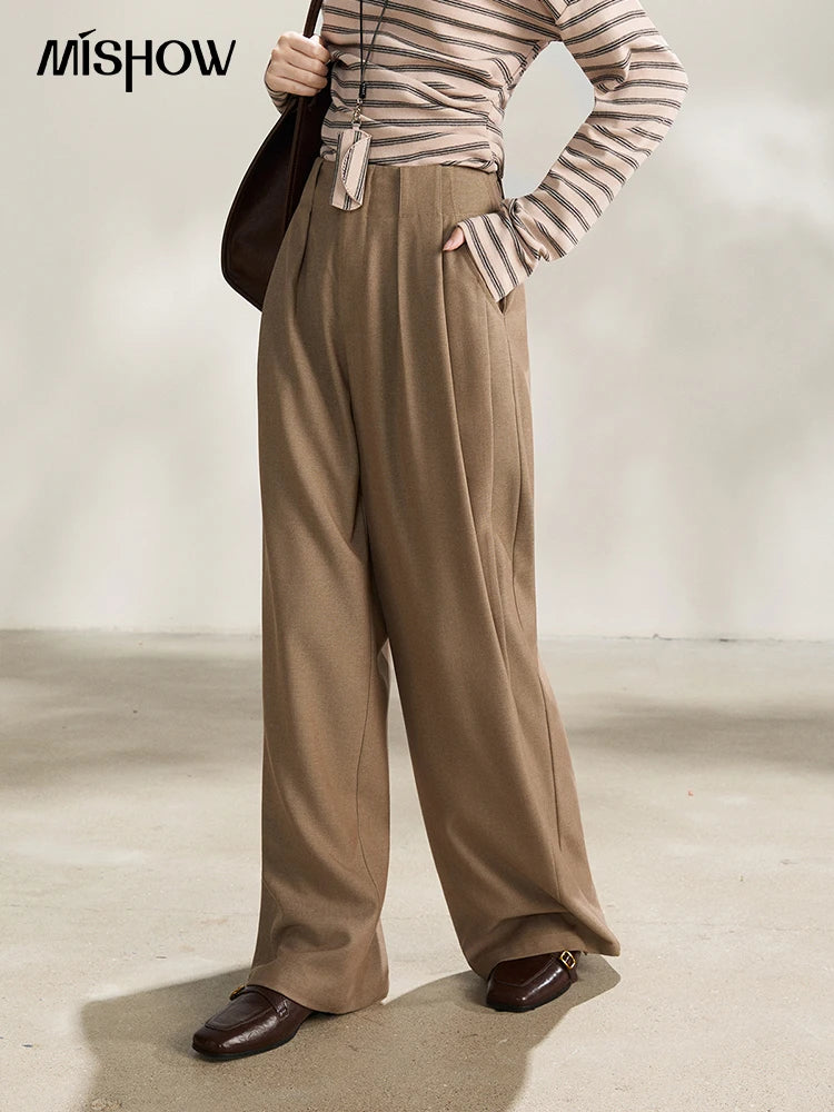 MISHOW Women's Camel Wide Leg Pants 2026 Spring High Waist Pleated Pants Office Lady Versatile Loose Casual Trousers MXF108K1007