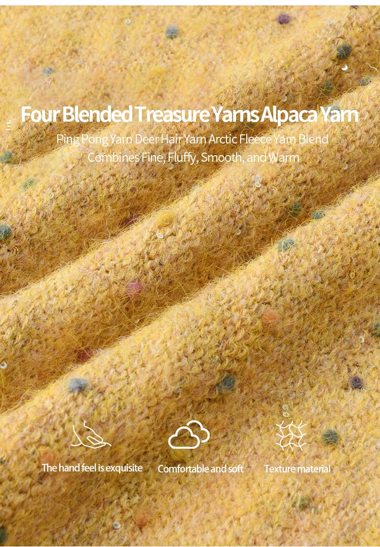 MISHOW Women Long Sleeve Tops 2025 Autumn Retro Yellow Sequins V-neck Sweater Knitted Comfortable Casual Pulllovers MXE47Z2572