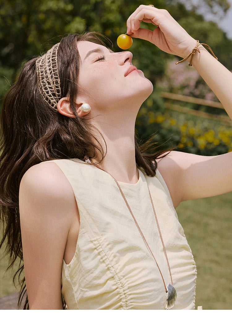 MISHOW Office Lady Summer Dress Women New 2025 Sleeveless Round Neck Drawstring Waist with Pockets Slim Dresses Woman MXE34L2228