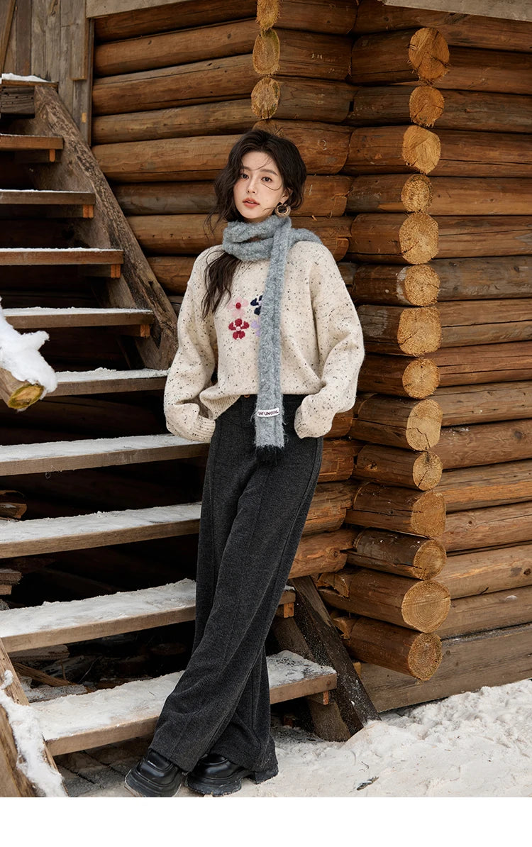 MISHOW Wool Blend Yarn Knitted Sweater Flower Color Dots Design 2024 Winter Women O-Neck Pullovers Lazy Sweaters MXD56Z1066