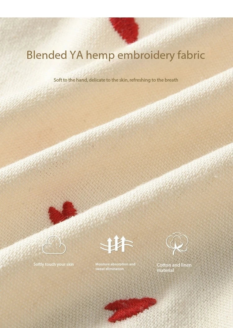 MISHOW Women's Love Embroidered V-neck Blouses 2025 Spring Linen Cotton Retro Slim Tops Sweet Waist Ruffle Blouse MXE13X1700