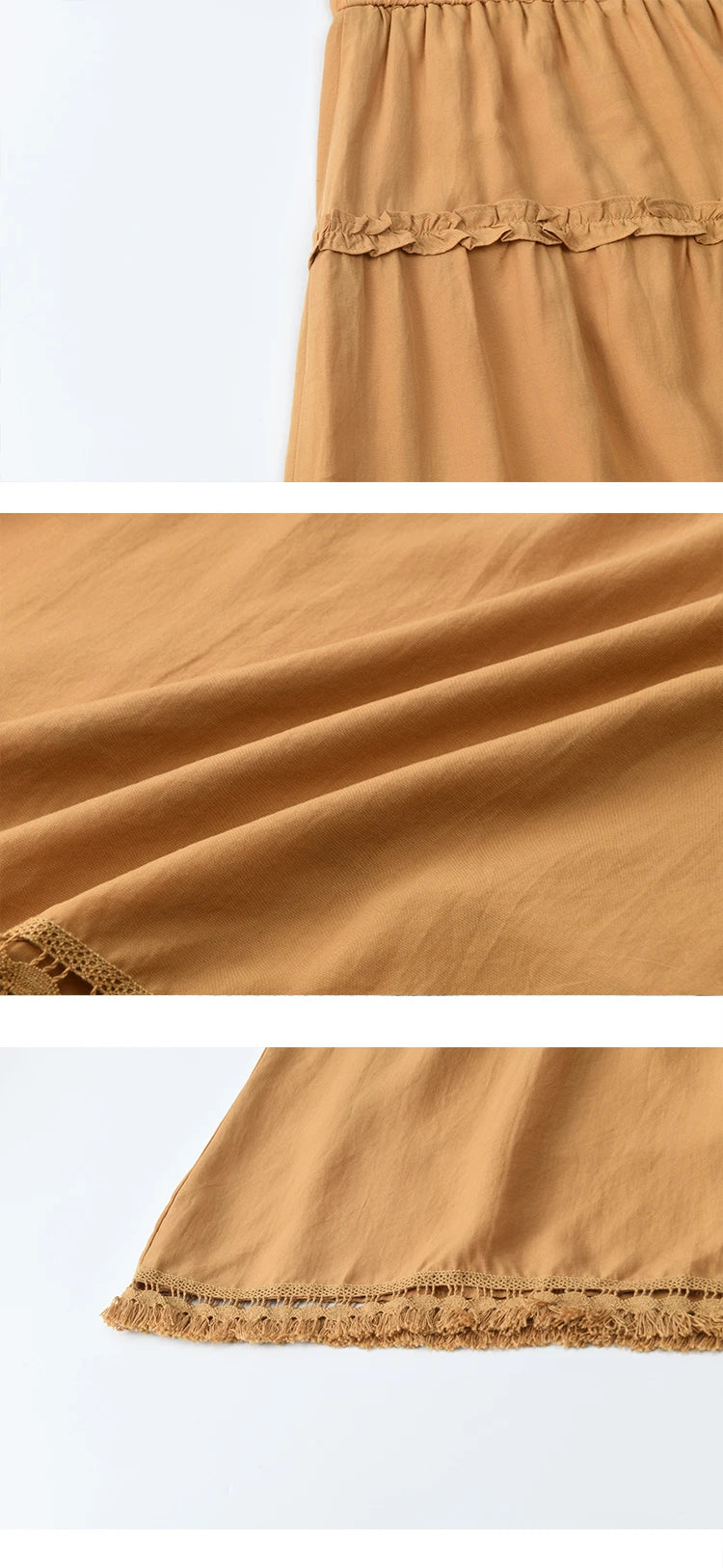 MISHOW Retro Orange 100 Lyocell Skirt 2025 Autumn Black Fungus Edge A-line Skirts Elastic High Waist Hem Tassel Skirt MXE42B2386